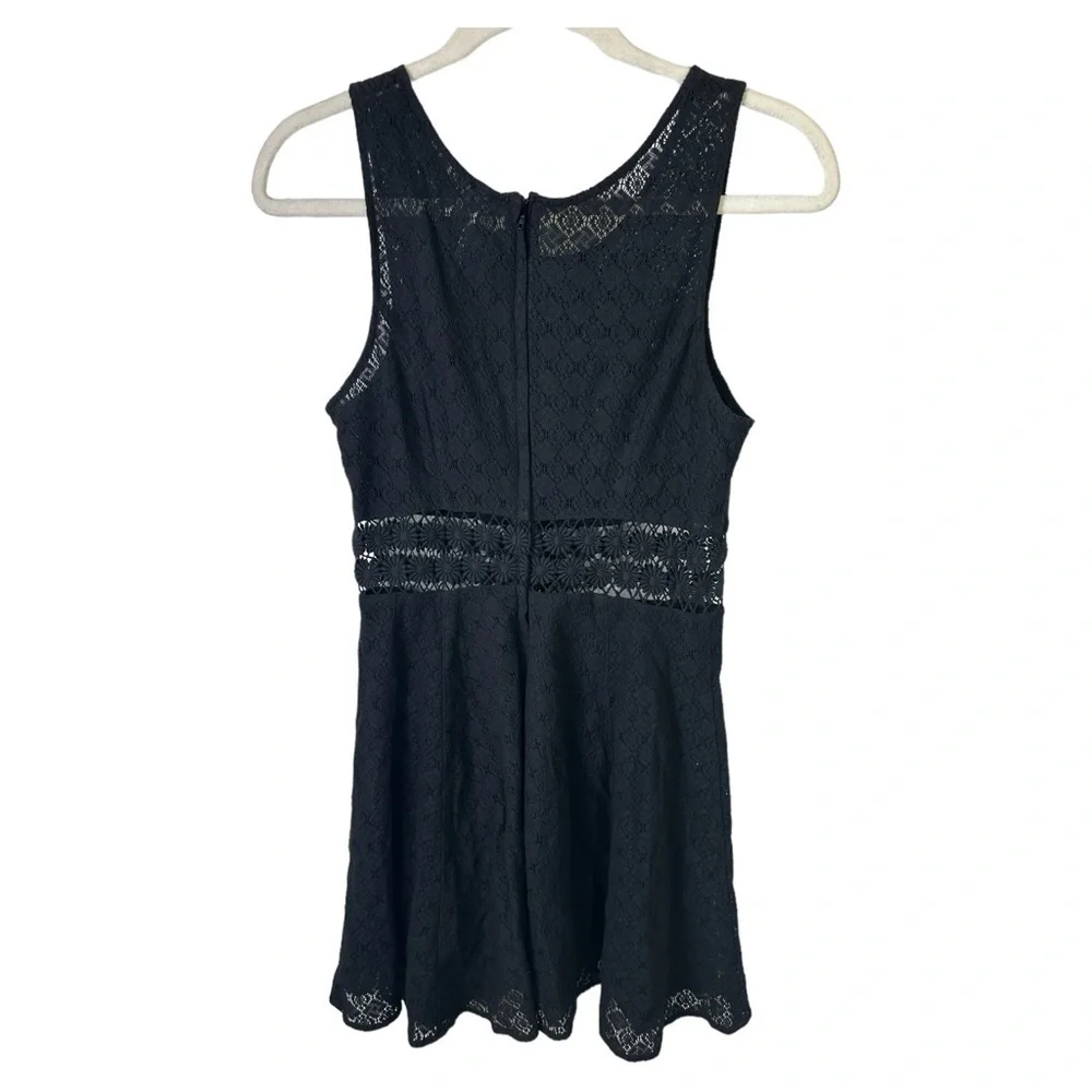 Free People Black Lace Fit & Flare Mini Dress Cutout Waist Boho Size 4